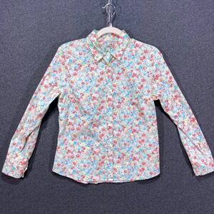 LL Bean Womens Floral Button Down Shirt Long Sleeve Multi Color Cotton 288651